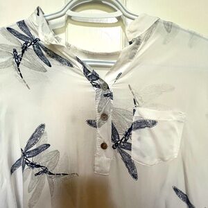 Vintage Blouse Women M 100% Viscose Italian Dragonfly